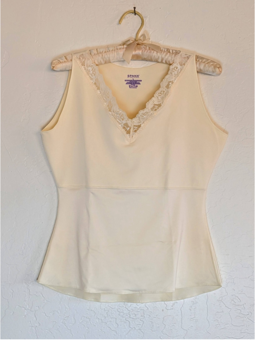 Spanx Lace Trim Shaping Tank Womens Large Ivory V Neck Camisole Top
